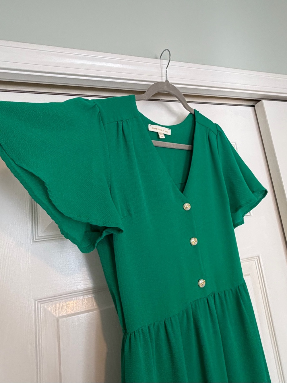 Monteau Emerald Green Tiered Button Midi Dress - Picture 2 of 6